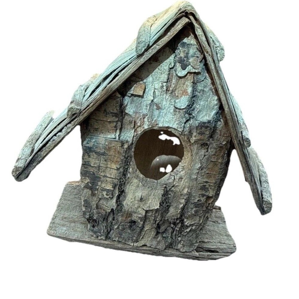 Vtge Birdhouse. Decorative With Bark Sides. Decorative Bird Eggs. Hanger